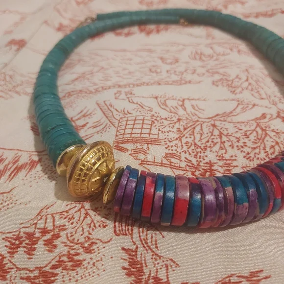 Vintage slinky beaded colorful wood rope necklace - Picture 6 of 6